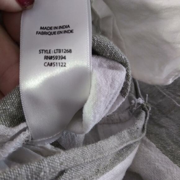 Beachlunchlounge Green Stripe Linen Wide Leg Crop Pull On Pants Size L - Picture 9 of 9